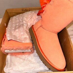 UGG Coral Suede Boots with Ribbon